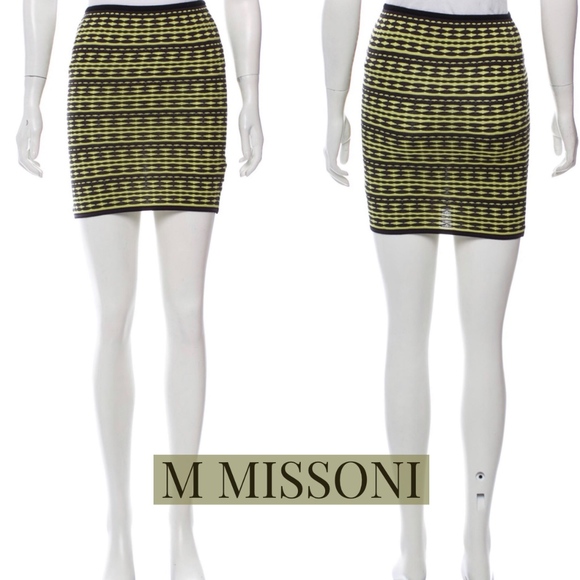 M Missoni Knit Black & Lime Mini Skirt S NWOT - Picture 1 of 6